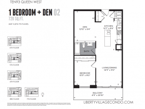 1093 Queen St W 1 bedroom and den floor plan 720 sq ft 02