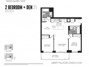 1093 Queen St W preconstruction floor plan 21 for 2 bedroom + den 875 sq ft