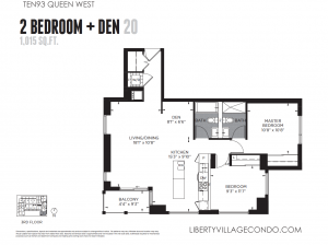 1093 Queen St west condo for sale floor plan 2 bedroom + den 1015 sq ft