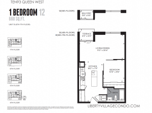 TEN93 Queen W new construction 1 bedroom condo 600 sq ft floor plan 12