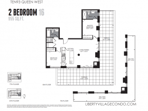 Ten93 Queen 2 bedroom 2 bath corner unit 955 square feet floor plan 16