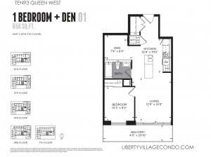 Ten93 Queen St West 1+den condo floor plan 650 sq ft 01