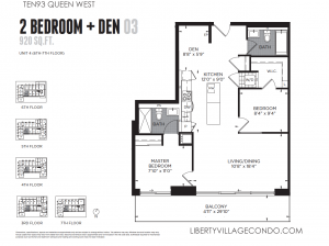 Ten93 Queen St West new construction 2 bedroom + den 03 floor plan 920 sq ft