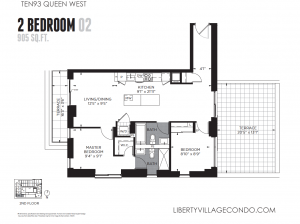 Ten93 floor plan 2 bed 2 bath two terrace 905 square feet