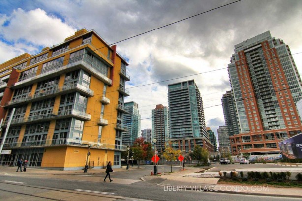 Electra Lofts with Liberty Village condos visible prominently behind