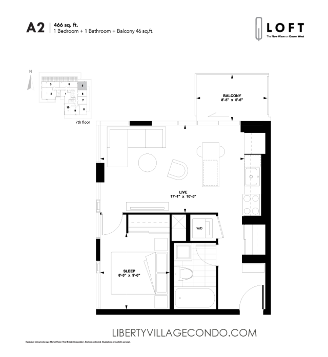 Q-Loft-floor-plan-1-bedroom-466-sq-ft-A2