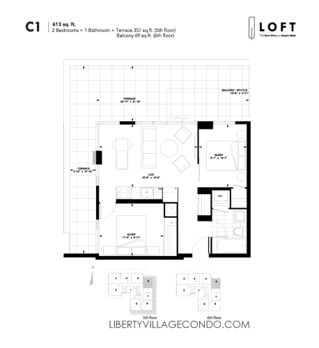 Q-Loft-floor-plan-2-bedroom-613-sq-ft-C1