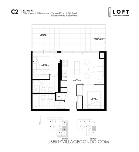 Q-Loft-floor-plan-2-bedroom-677-sq-ft-C2